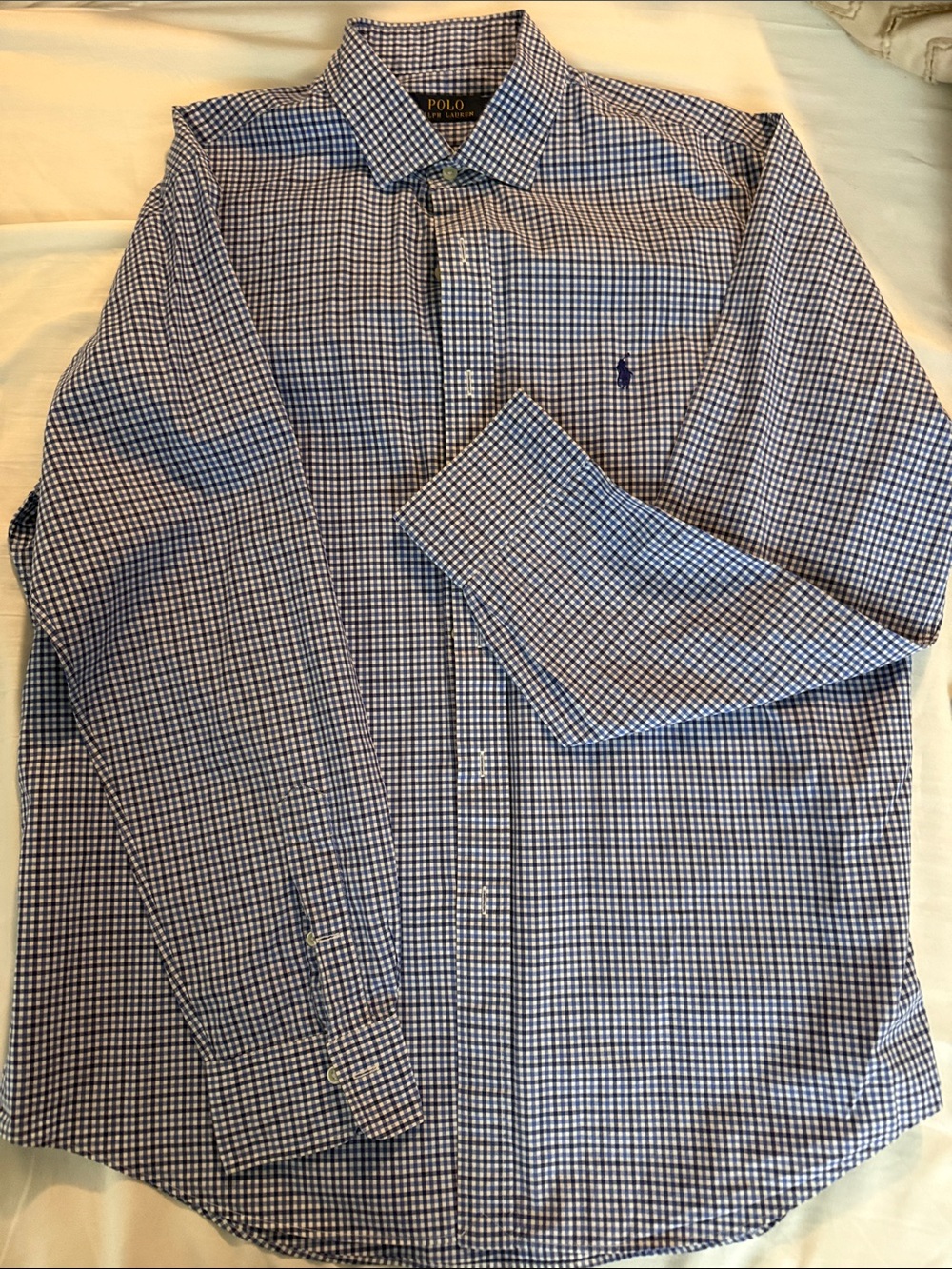 Polo by Ralph Lauren Navy and White Micro Gingham Button-Down Shirt